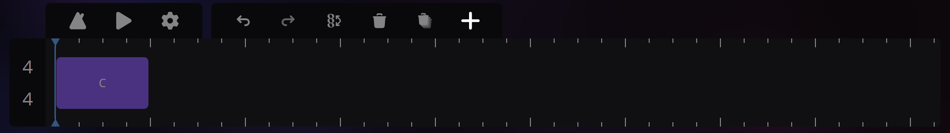 The timeline element with a C major chord and the plus icon highlighted.