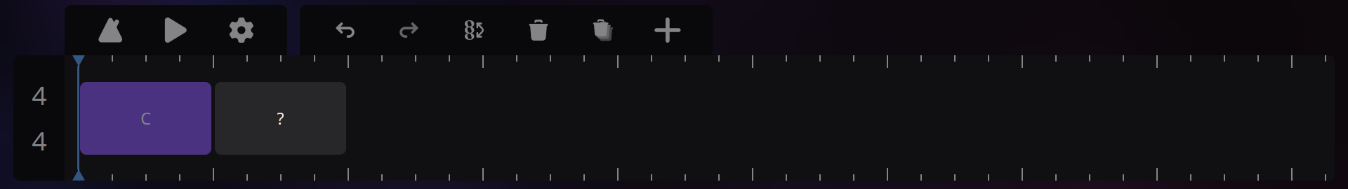 The timeline with two chords, C major and a blank chord, with the second chord highlighted.